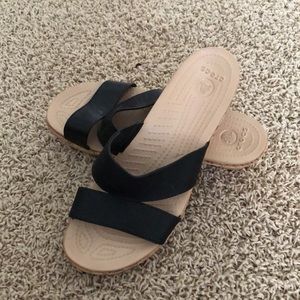 CROCS black leather strap sandals size 8